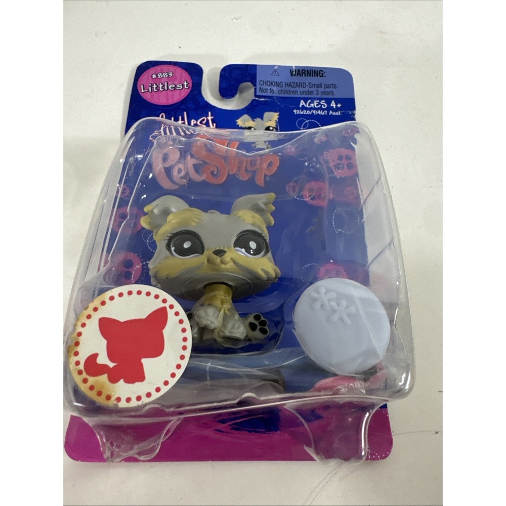 Littlest Pet Shop 883 Yorkshire Terrier Dog PUPPY Grey Purple Glass Eyes LPS USA - Picture 2 of 4